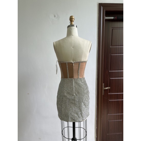 New Women Clothes Elegant Strapless Sleeveless Sexy Rhinestone Prom Party Casual Dresses