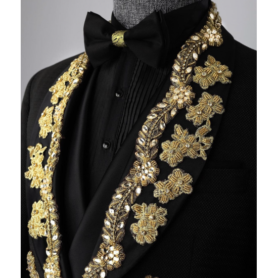 Embroidery Men Suits Groom  Wedding Tuxedo Party Business Applique Blazer for Men 3 Piece Jacket Vest Pants