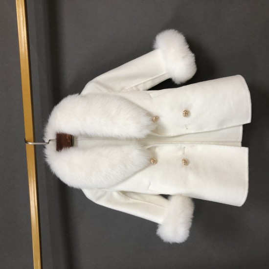 Hot Sale Winter Kids Double Faced Cashmere Coat With Real Fox Fur Collar Cuffs Girls Wool Trench Children Clothes