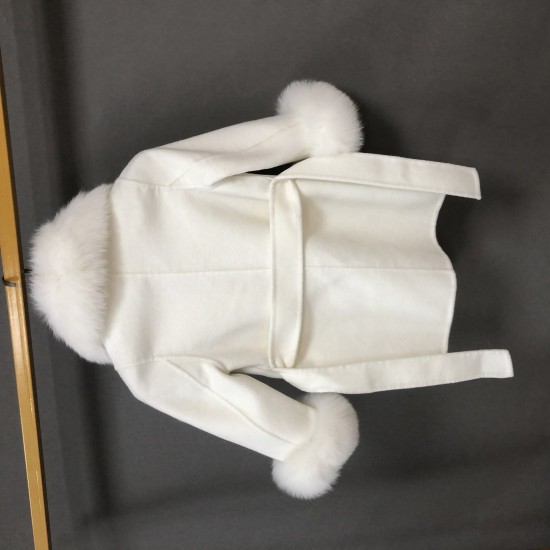 Hot Sale Winter Kids Double Faced Cashmere Coat With Real Fox Fur Collar Cuffs Girls Wool Trench Children Clothes