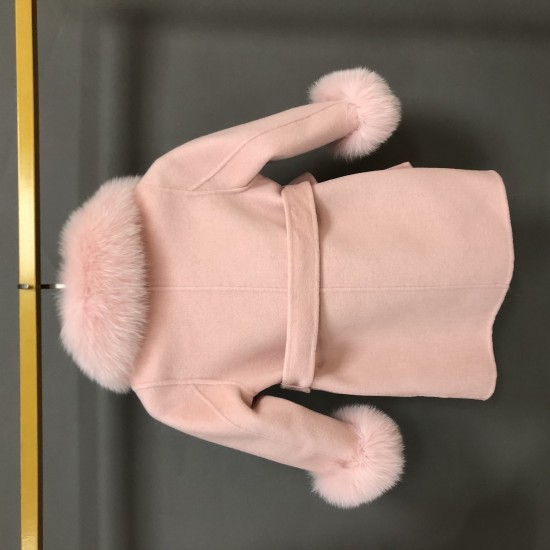 Hot Sale Winter Kids Double Faced Cashmere Coat With Real Fox Fur Collar Cuffs Girls Wool Trench Children Clothes