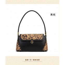 Genuine Leather Women'S Bag Artisanal Goods Original Hand-Carved Shoulder Bag First Layer Cowhide Retro Temperament Armpit Bag