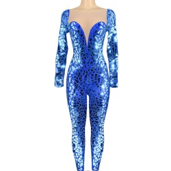 Shiny Photoshoot Mirror Sequins Ladies Rompers Dancing Clothes Long Sleeve Show Bodysuit Women Night Club Bodycon Jumpsuits