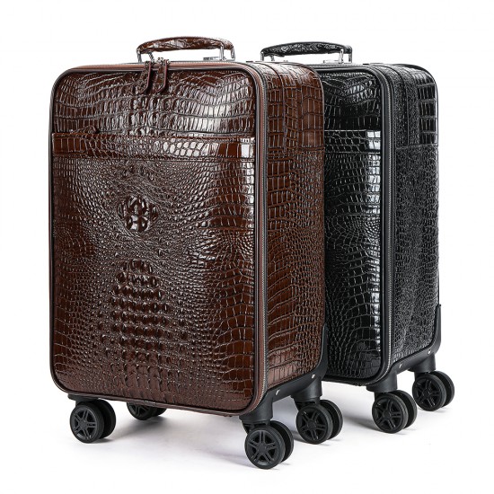 MARRANT Men Business Crocodile Luggage 20 Inch Suitcase Carry on Luggage Aluminum Suitcase Trolley Leather Suitcase Luggage