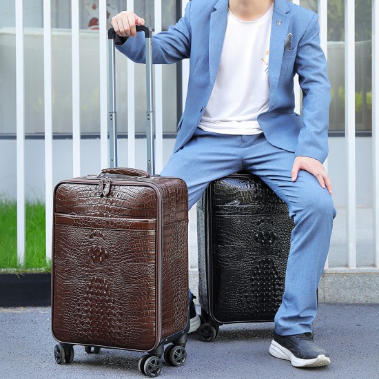 MARRANT Men Business Crocodile Luggage 20 Inch Suitcase Carry on Luggage Aluminum Suitcase Trolley Leather Suitcase Luggage
