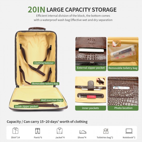 MARRANT Men Business Crocodile Luggage 20 Inch Suitcase Carry on Luggage Aluminum Suitcase Trolley Leather Suitcase Luggage