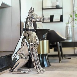 Life Size Hot Sale Modern Home Decor Electroplated Standing Fiberglass Dog Resin Electroplating  Sculpture 75cm 110cm Available