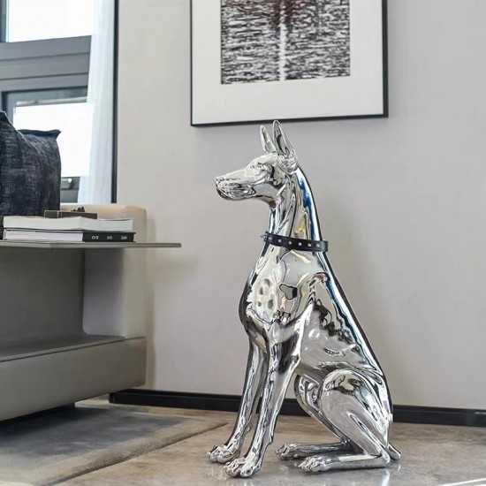 Life Size Hot Sale Modern Home Decor Electroplated Standing Fiberglass Dog Resin Electroplating  Sculpture 75cm 110cm Available