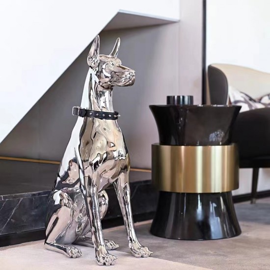 Life Size Hot Sale Modern Home Decor Electroplated Standing Fiberglass Dog Resin Electroplating  Sculpture 75cm 110cm Available