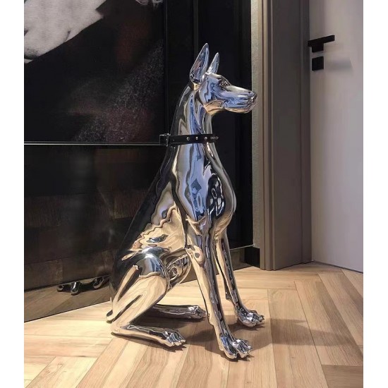 Life Size Hot Sale Modern Home Decor Electroplated Standing Fiberglass Dog Resin Electroplating  Sculpture 75cm 110cm Available