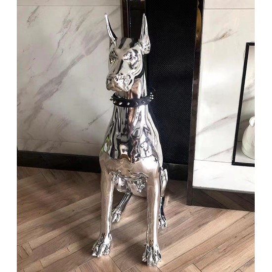 Life Size Hot Sale Modern Home Decor Electroplated Standing Fiberglass Dog Resin Electroplating  Sculpture 75cm 110cm Available