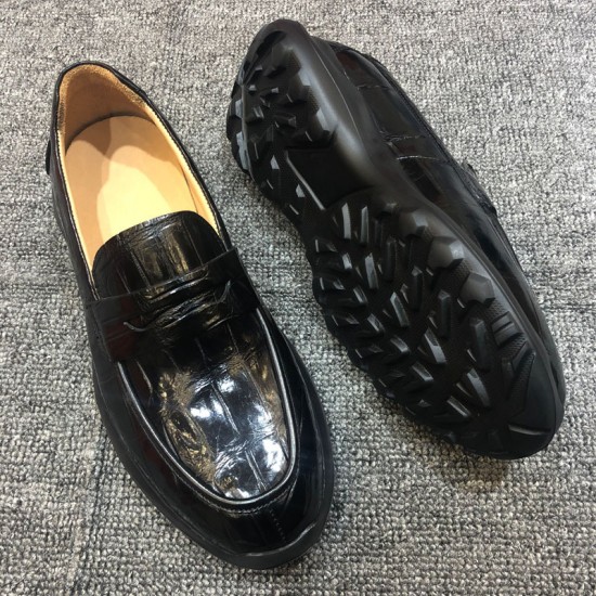 Crocodi Le Leather Casual Shoes Men's Black Real Crocodi Le Belly Leather Men's Shoes Slip-on Wear-Resistant Leather Shoes