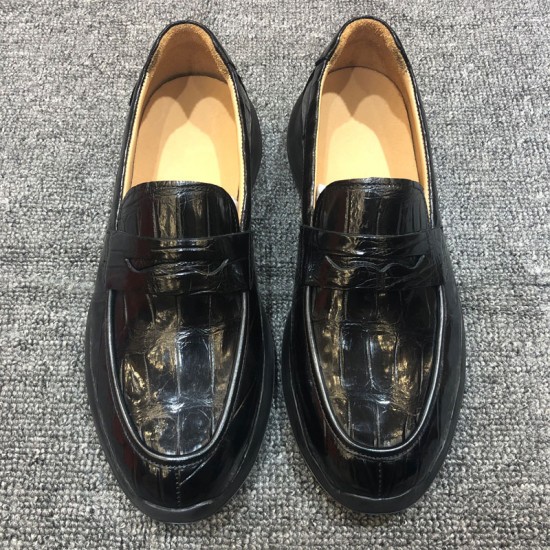 Crocodi Le Leather Casual Shoes Men's Black Real Crocodi Le Belly Leather Men's Shoes Slip-on Wear-Resistant Leather Shoes