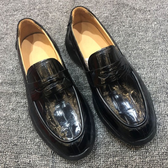 Crocodi Le Leather Casual Shoes Men's Black Real Crocodi Le Belly Leather Men's Shoes Slip-on Wear-Resistant Leather Shoes