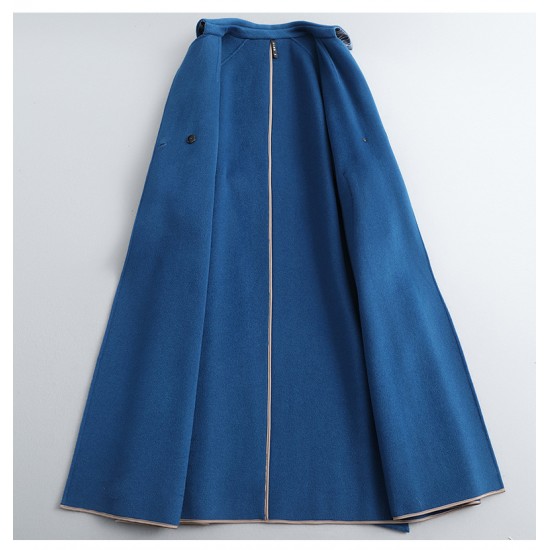 High Quality Women's Long Peacock Blue Trench Coat Classic Midi High Street Double Faced Woolen with Wool Lining S-XL Sizes