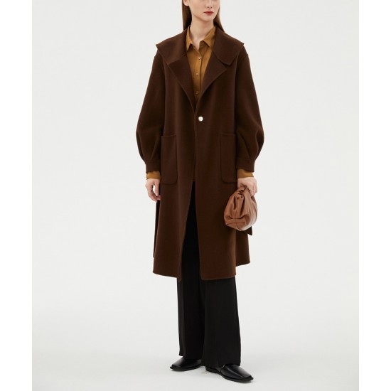 Mailard Style Ladies Coat Winter Classic Double-Faced Fleece Mid-Length Double Lapel Loose Fit Woolen Material Long Length