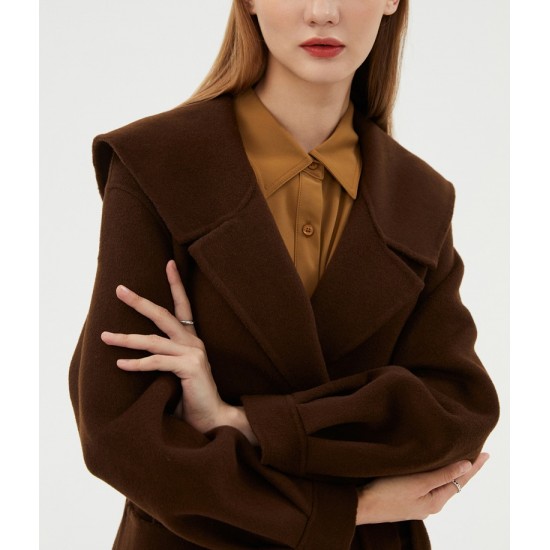 Mailard Style Ladies Coat Winter Classic Double-Faced Fleece Mid-Length Double Lapel Loose Fit Woolen Material Long Length
