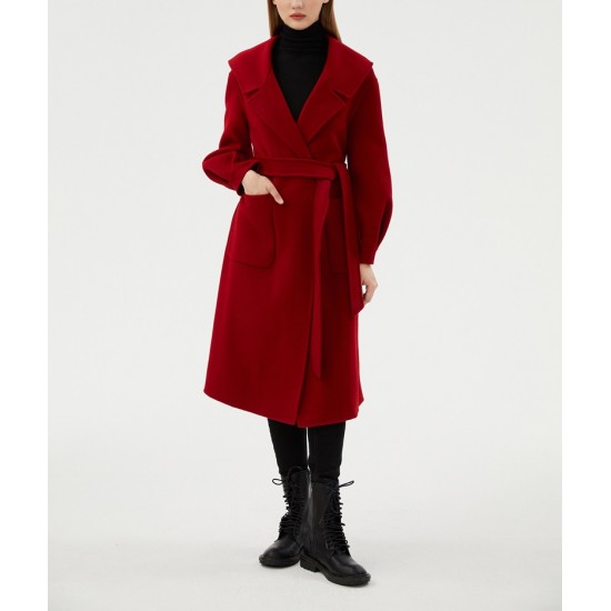 Mailard Style Ladies Coat Winter Classic Double-Faced Fleece Mid-Length Double Lapel Loose Fit Woolen Material Long Length