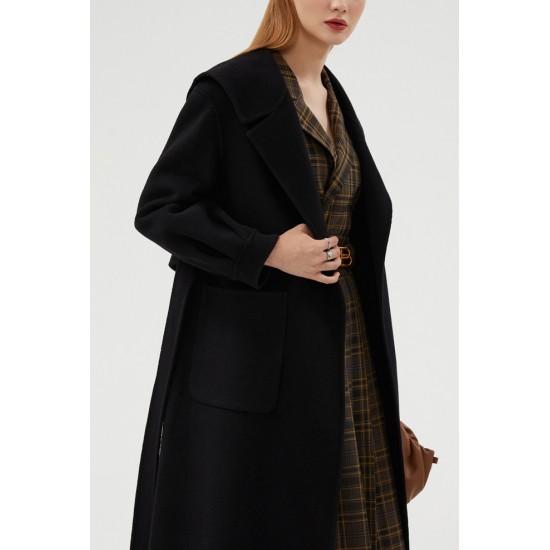 Mailard Style Ladies Coat Winter Classic Double-Faced Fleece Mid-Length Double Lapel Loose Fit Woolen Material Long Length