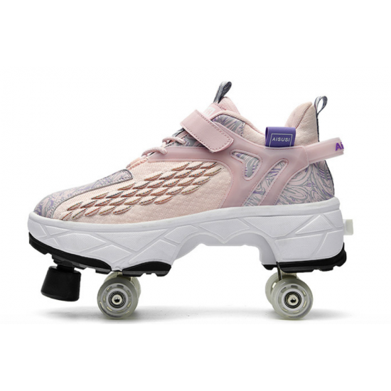 Women's Deformation Roller Skates Shoes Double Row Four Wheels Roller Skate for Girl Women Dual Purpose Skateboard Sneaker Shoes