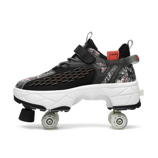 Women's Deformation Roller Skates Shoes Double Row Four Wheels Roller Skate for Girl Women Dual Purpose Skateboard Sneaker Shoes