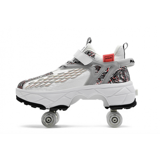 Women's Deformation Roller Skates Shoes Double Row Four Wheels Roller Skate for Girl Women Dual Purpose Skateboard Sneaker Shoes