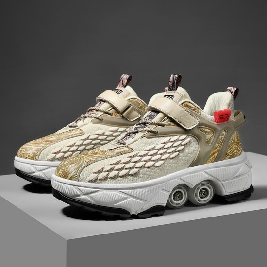 Women's Deformation Roller Skates Shoes Double Row Four Wheels Roller Skate for Girl Women Dual Purpose Skateboard Sneaker Shoes