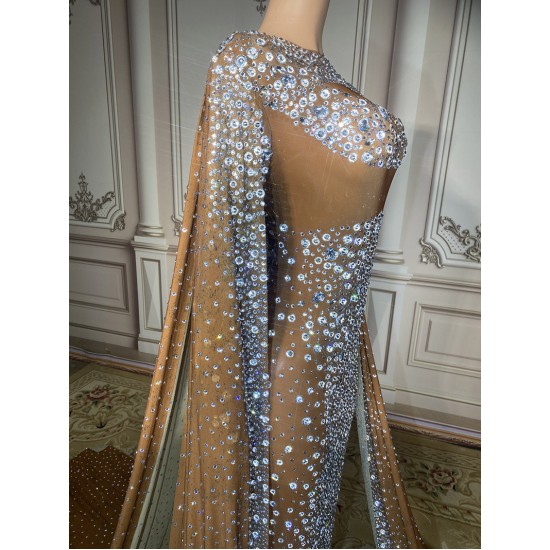 Novance Y2924  Transparent Mesh Sexy Casual Dress Crystal Fabric Rhinestone Dress Fashion Long Sleeve Casual Clothes for Ladies