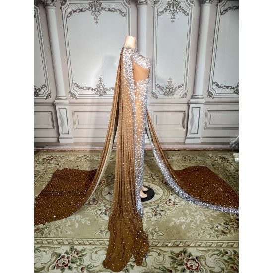 Novance Y2924  Transparent Mesh Sexy Casual Dress Crystal Fabric Rhinestone Dress Fashion Long Sleeve Casual Clothes for Ladies