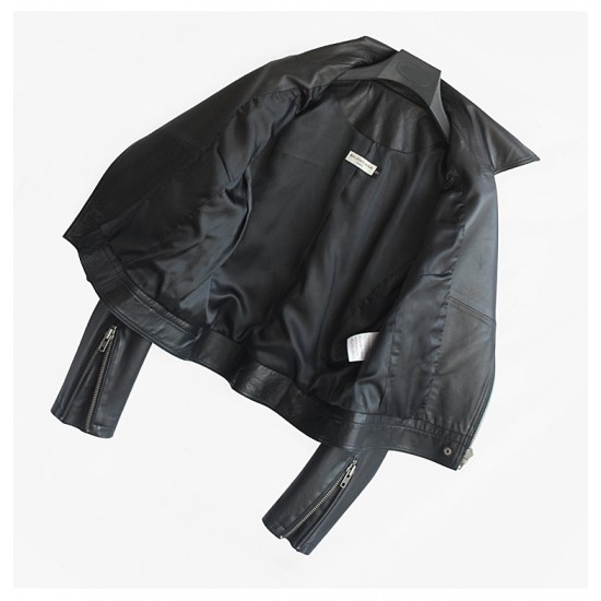 Wholesale High Quality Ladies Sheepskin Coat Chaquetas De Cuero Para Mujer Women Zipper Black Genuine Leather Motorcycle Jacket