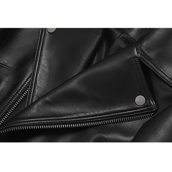 Wholesale High Quality Ladies Sheepskin Coat Chaquetas De Cuero Para Mujer Women Zipper Black Genuine Leather Motorcycle Jacket