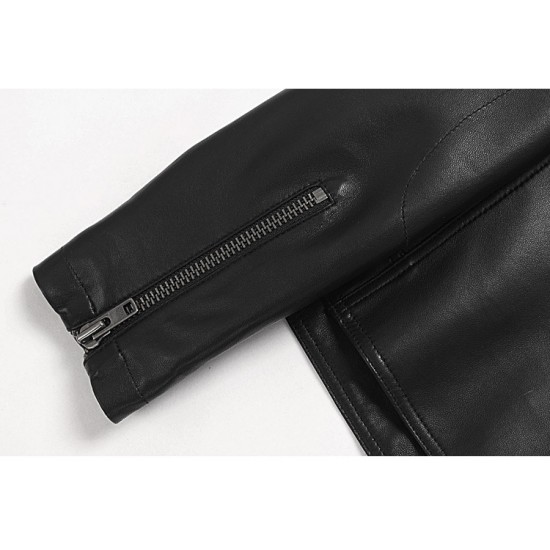 Wholesale High Quality Ladies Sheepskin Coat Chaquetas De Cuero Para Mujer Women Zipper Black Genuine Leather Motorcycle Jacket