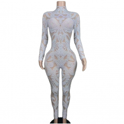 A8388 Factory Direct Custom Designer Clothes White Pearl Beading Jumpsuit Evening Sexy Women Clothes