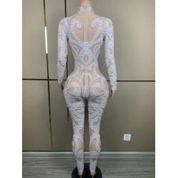 A8388 Factory Direct Custom Designer Clothes White Pearl Beading Jumpsuit Evening Sexy Women Clothes
