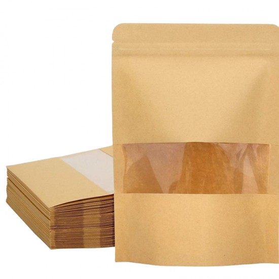 Supply Custom Food Packaging Stand Up Pouch Bag Golden Supplier Small Kraft Paper Bag With Clear Window