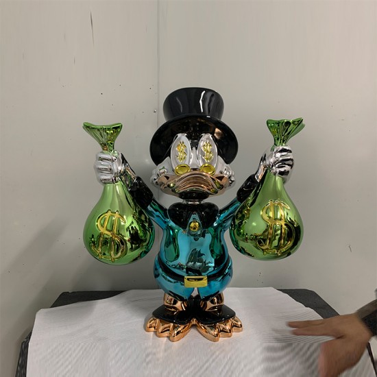 Gold Chrome Plated Donald Duck Resin Statue  Popular Home Art Sculpture Pop Art Sculpture Duck Sculptures Indoor