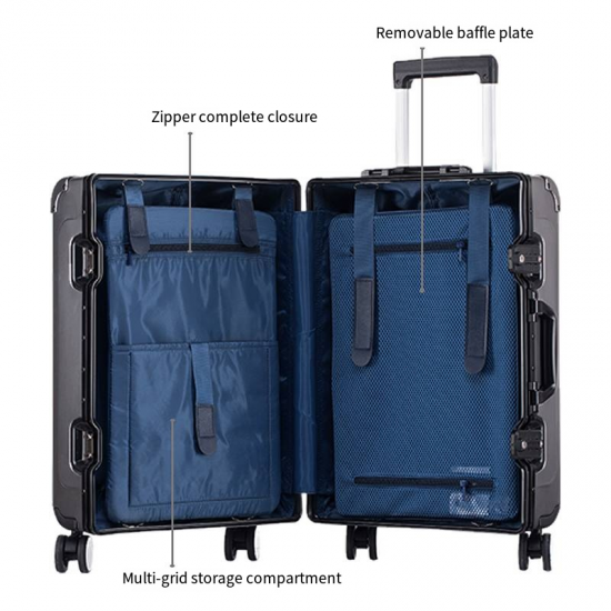 Wholesale Zipperless Hand Luggage Aluminum Travel Bags with Lock Spinner Hard Side Suitcase for Girls