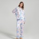 Custom Design Watercolor Printing Long Sleeves Silk Pajamas Set Satin Paj for Women