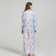 Custom Design Watercolor Printing Long Sleeves Silk Pajamas Set Satin Paj for Women