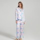 Custom Design Watercolor Printing Long Sleeves Silk Pajamas Set Satin Paj for Women