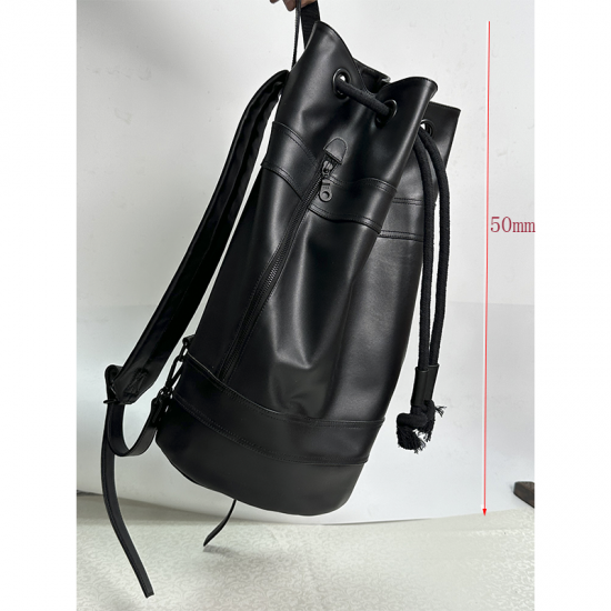Real Cowhide Leather Sports Drawstring  Large Capacity Gym Bag Men Folding  Backpack Cycling Football Basketball Fitness Handbag