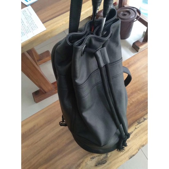 Real Cowhide Leather Sports Drawstring  Large Capacity Gym Bag Men Folding  Backpack Cycling Football Basketball Fitness Handbag