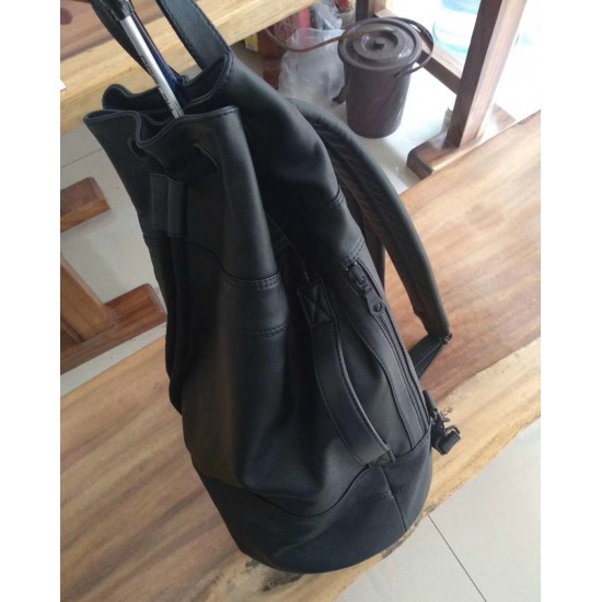 Real Cowhide Leather Sports Drawstring  Large Capacity Gym Bag Men Folding  Backpack Cycling Football Basketball Fitness Handbag