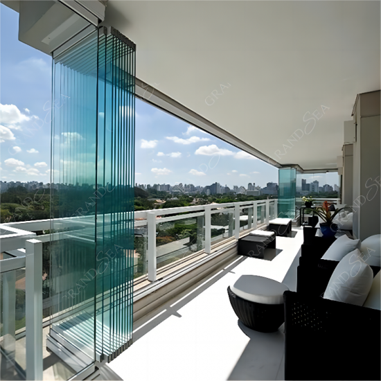 Grandsea High Quality Beautiful Design Frameless Folding Glass Door Tempered Glass Accordion Door Waterproof and Soundproof