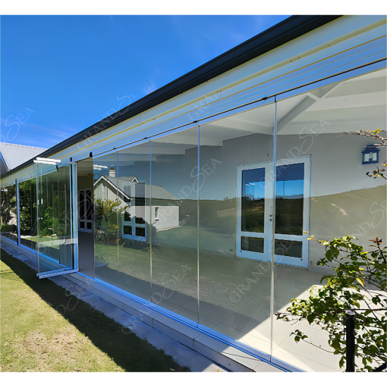 Grandsea High Quality Beautiful Design Frameless Folding Glass Door Tempered Glass Accordion Door Waterproof and Soundproof