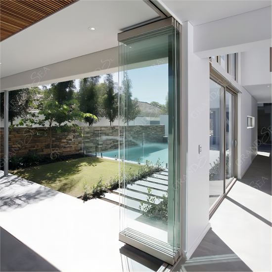 Grandsea High Quality Beautiful Design Frameless Folding Glass Door Tempered Glass Accordion Door Waterproof and Soundproof