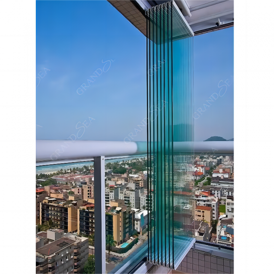 Grandsea High Quality Beautiful Design Frameless Folding Glass Door Tempered Glass Accordion Door Waterproof and Soundproof