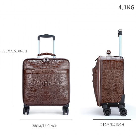 MARRANT Crocodile Print Genuine Leather Men 18 Inch Trolley Luggage Travel Suitcase Luggage Aluminum Leather Suitcase Luggage