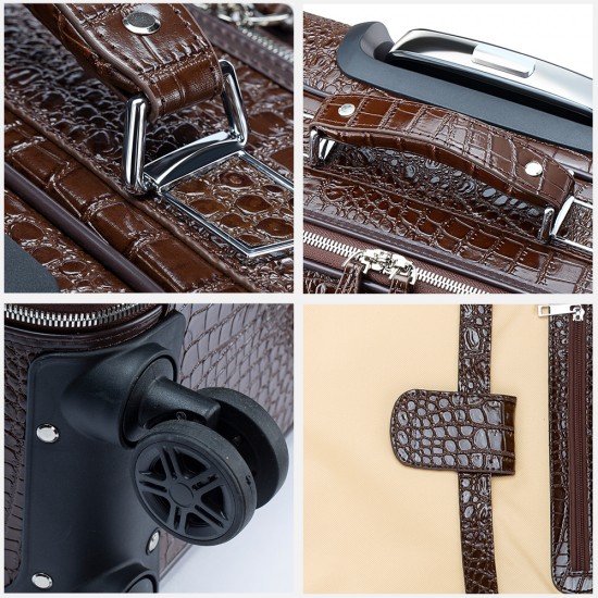 MARRANT Crocodile Print Genuine Leather Men 18 Inch Trolley Luggage Travel Suitcase Luggage Aluminum Leather Suitcase Luggage