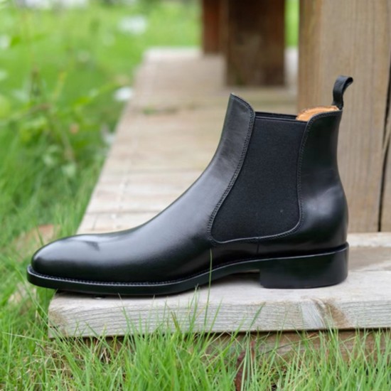 Goodyear Welt Shoes Top Calf Leather Ankle Boots Handmade Men Formal Mans Classic chelsea Italian Style Point Toe Shoes Factory